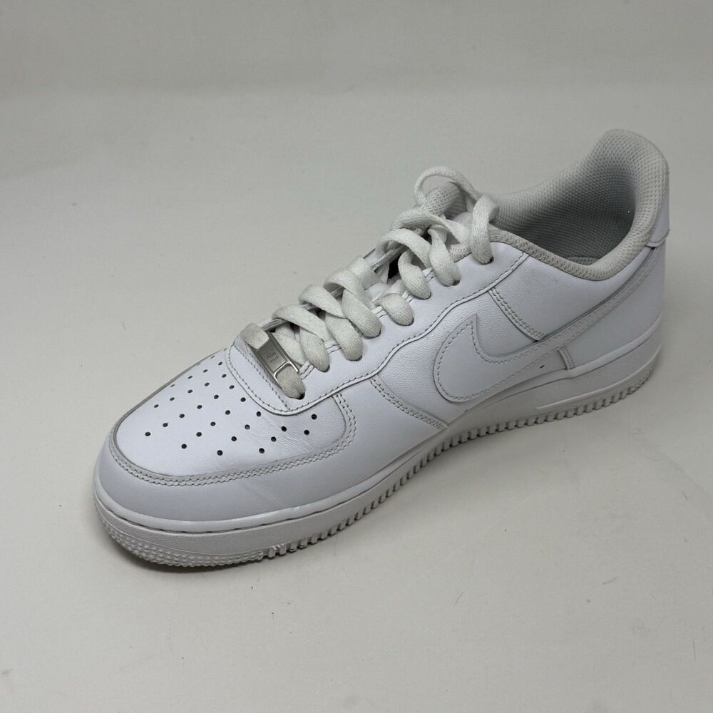 Nike Air Force 1 '07 Low Mens 8 Triple White Leather Athletic Shoes Sneaker - Picture 10 of 16